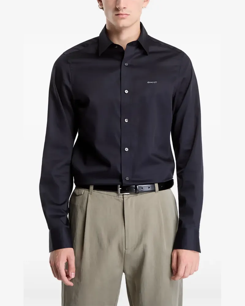 Gant logo-embroidered long-sleeve shirt - Schwarz Schwarz