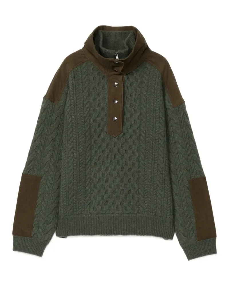 Sea Pullover mit Cordeinsatz und Zopfmuster - Grün Grün