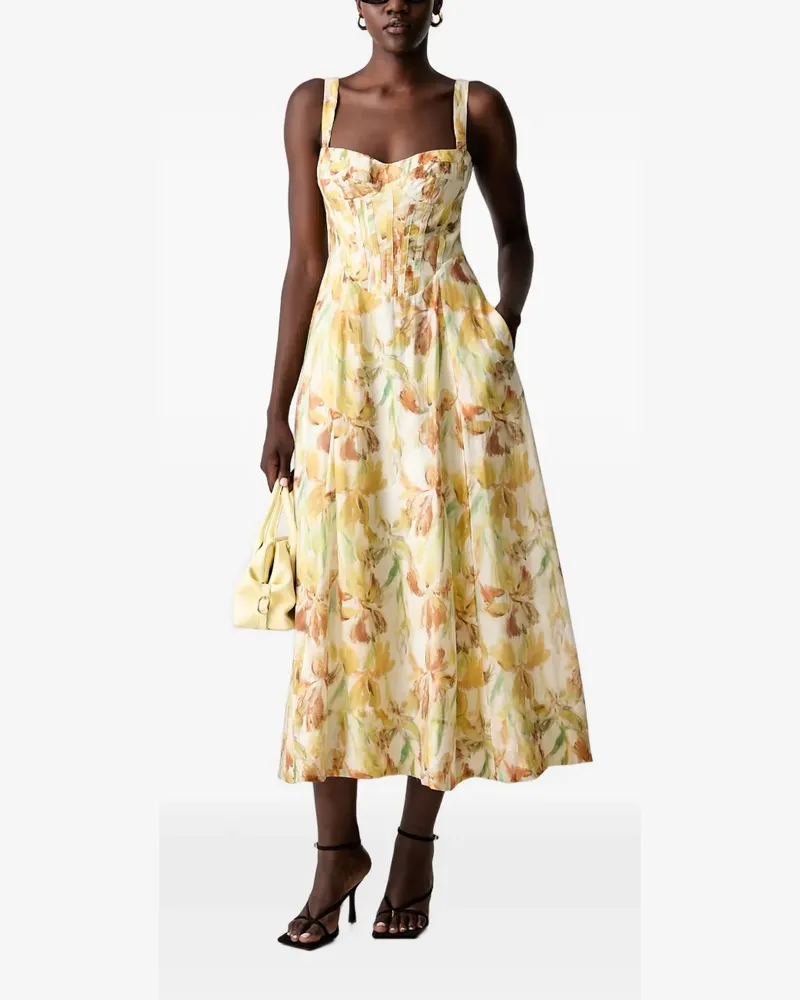 Bardot Adaline Midikleid im Corsage-Style mit Blumenprint - Gelb Gelb