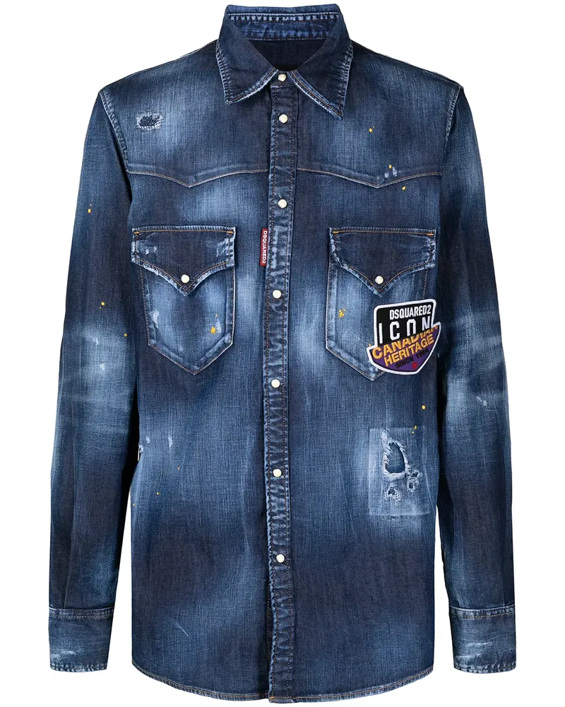 Dsquared2 Jeanshemd mit Logo-Patch - Blau Blau