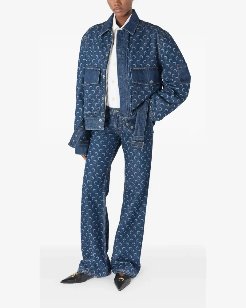 Marine Serre crescent moon-print jeans - Blau Blau