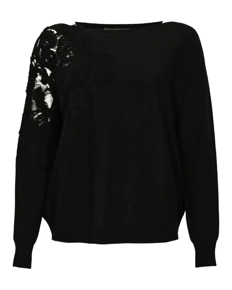 D.EXTERIOR lace-detail round-neck sweater - Schwarz Schwarz