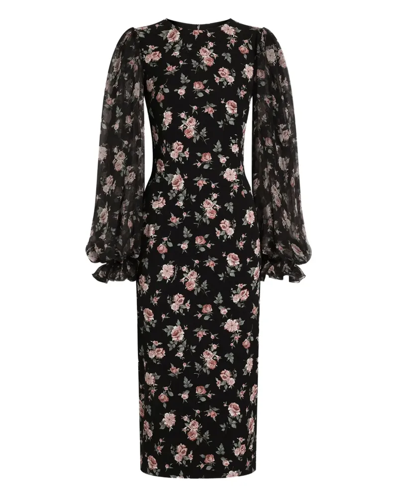 Dolce & Gabbana Midikleid mit Puffärmeln - Schwarz Schwarz