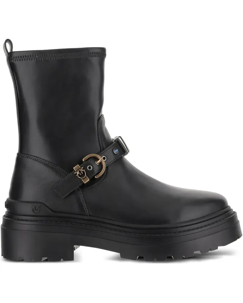Pinko Knöchelhohe Lederstiefel - Schwarz Schwarz