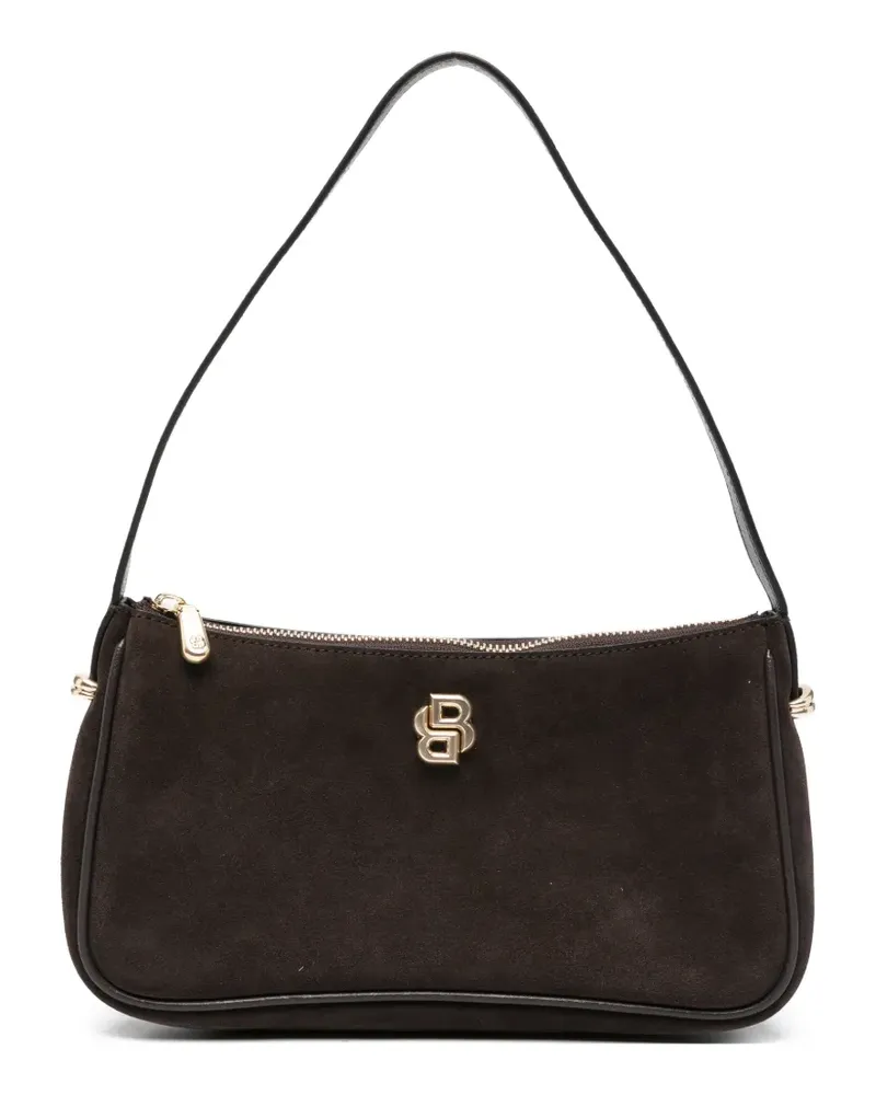 HUGO BOSS logo-plaque suede shoulder bag - Braun Braun