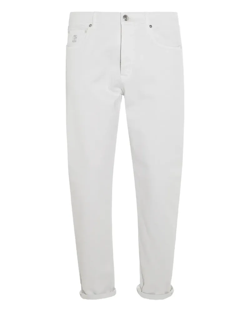 Brunello Cucinelli Tapered-Hose mit Logo-Patch - Weiß Weiß