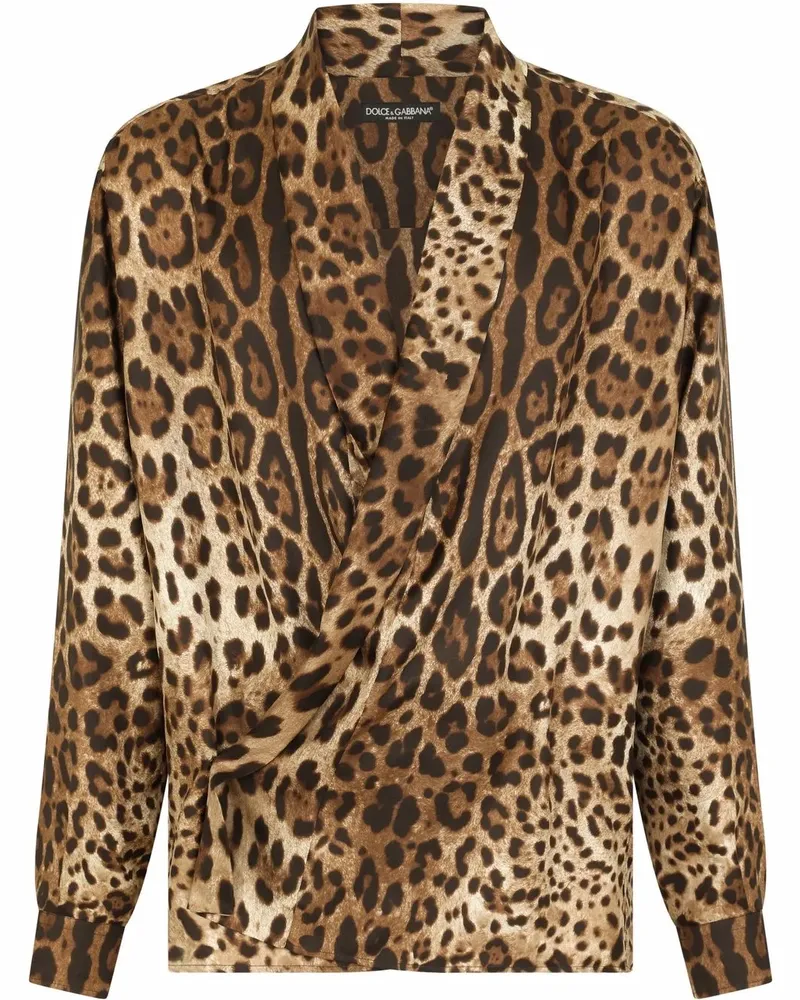 Dolce & Gabbana Seidenhemd mit Leoparden-Print - Braun Braun