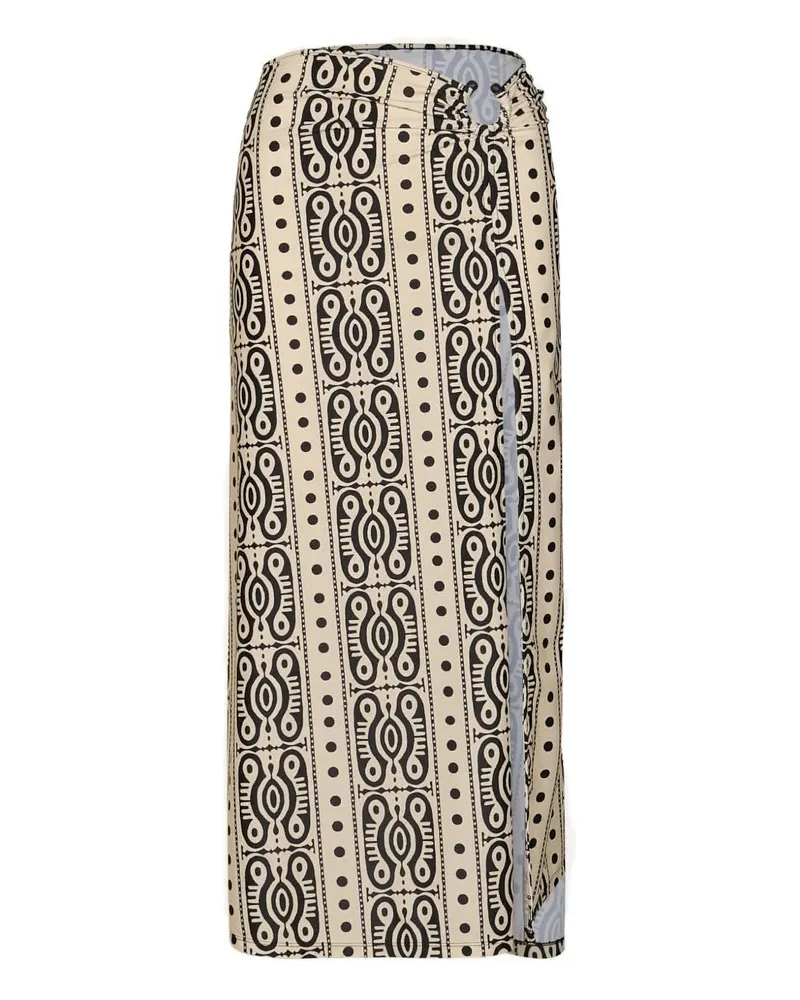 Johanna Ortiz Nuevo Destino printed slit midi skirt - Nude Nude