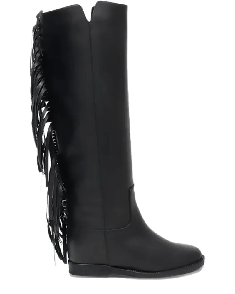 Via Roma 15 Malibu Stiefel mit Fransen - Schwarz Schwarz