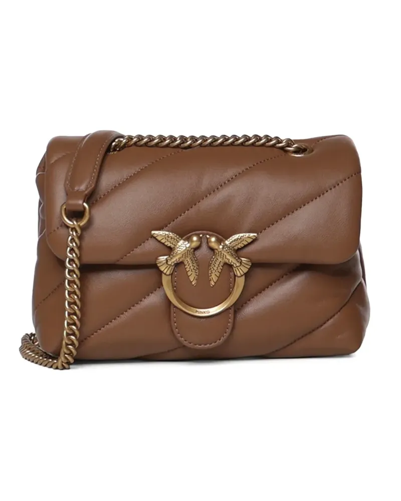 Pinko Kleine Love Schultertasche aus Leder - Braun Braun