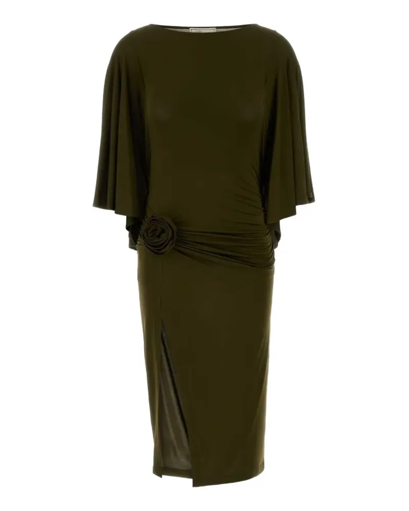 Blumarine rosette-detail cape-sleeve midi dress - Grün Grün