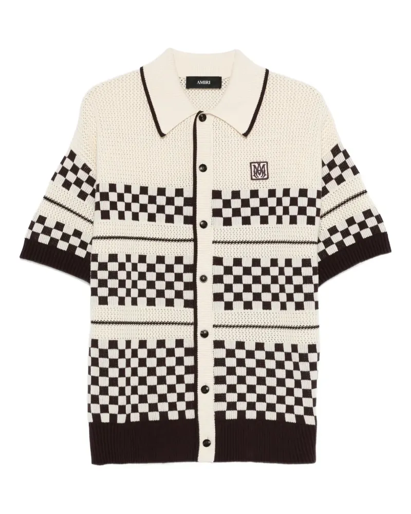 Amiri Checkered mesh logo-patch shirt - Braun Braun