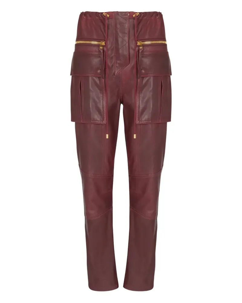 Balmain Gerade Cargohose aus Lammleder - Rot Rot