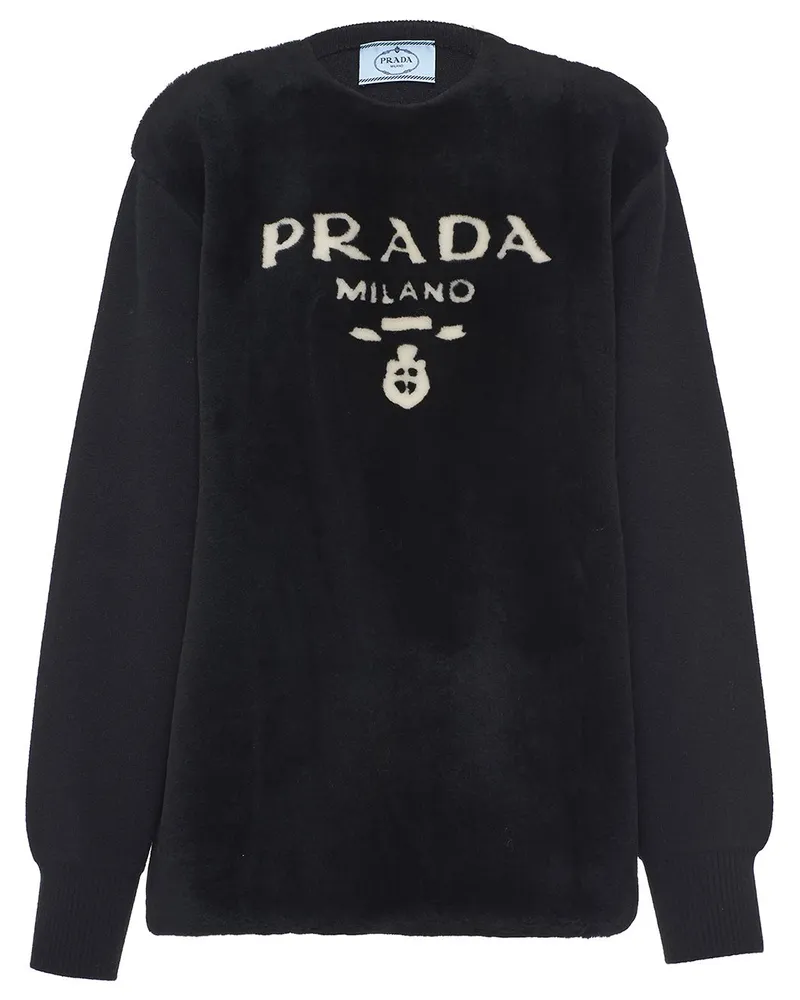 Prada Intarsien-Pullover mit Logo - Schwarz Schwarz