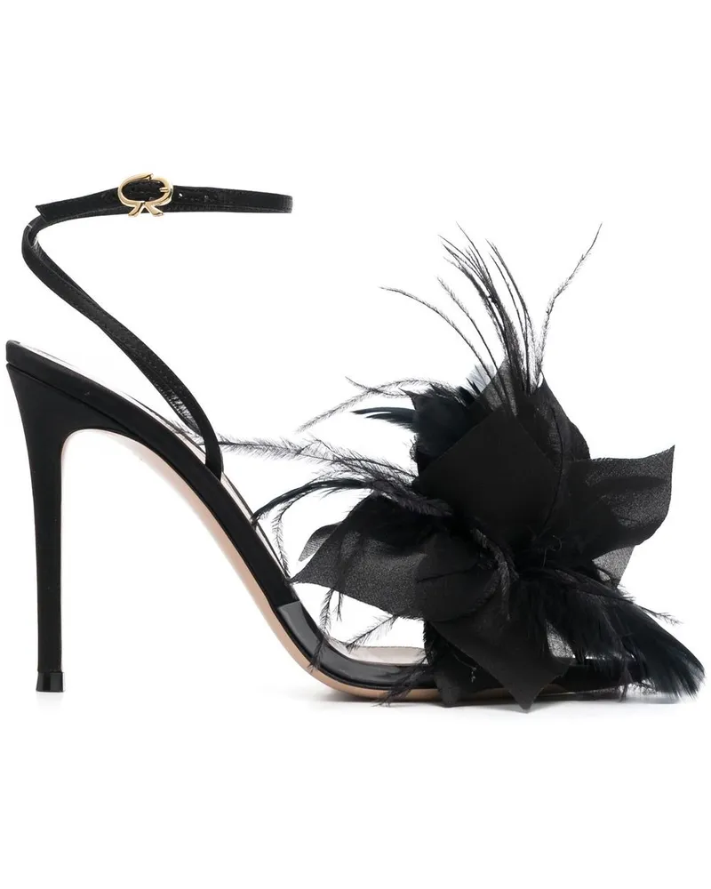 Gianvito Rossi Sandalen mit Federn 100mm - Schwarz Schwarz