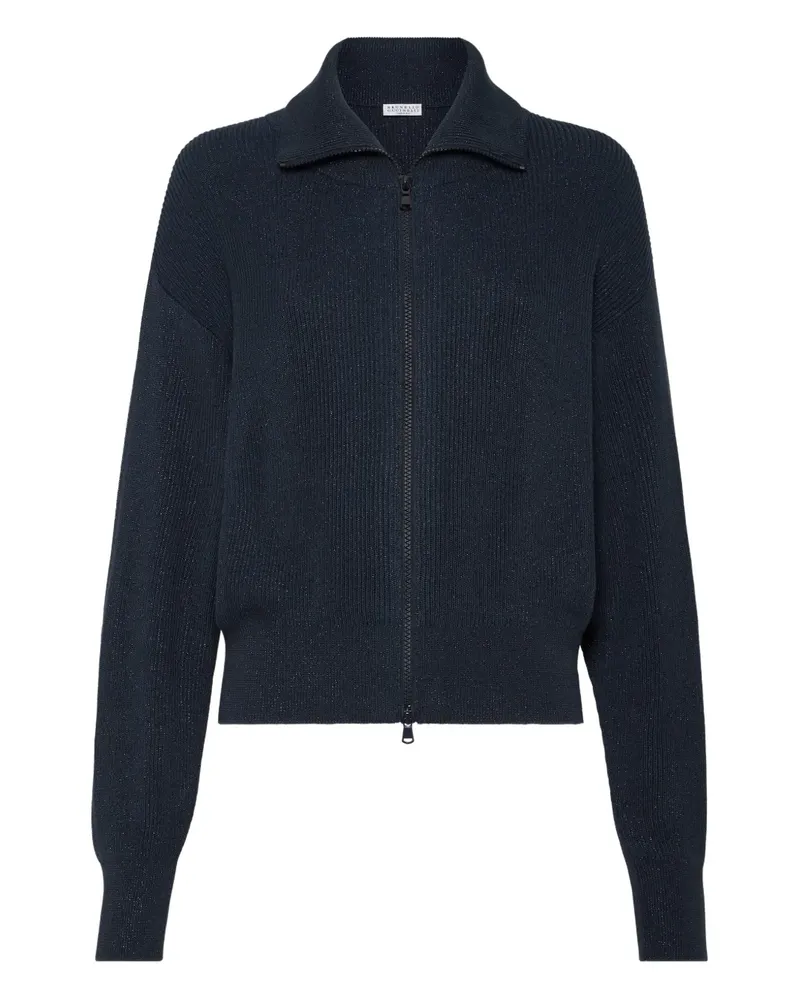 Brunello Cucinelli Cardigan in Metallic-Optik - Blau Blau
