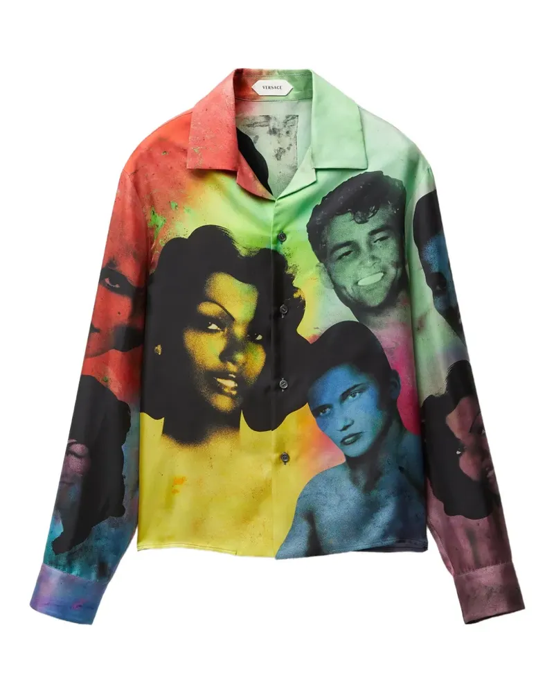 Versace Schmales Hemd aus Seidentwill mit Print - Blau Blau