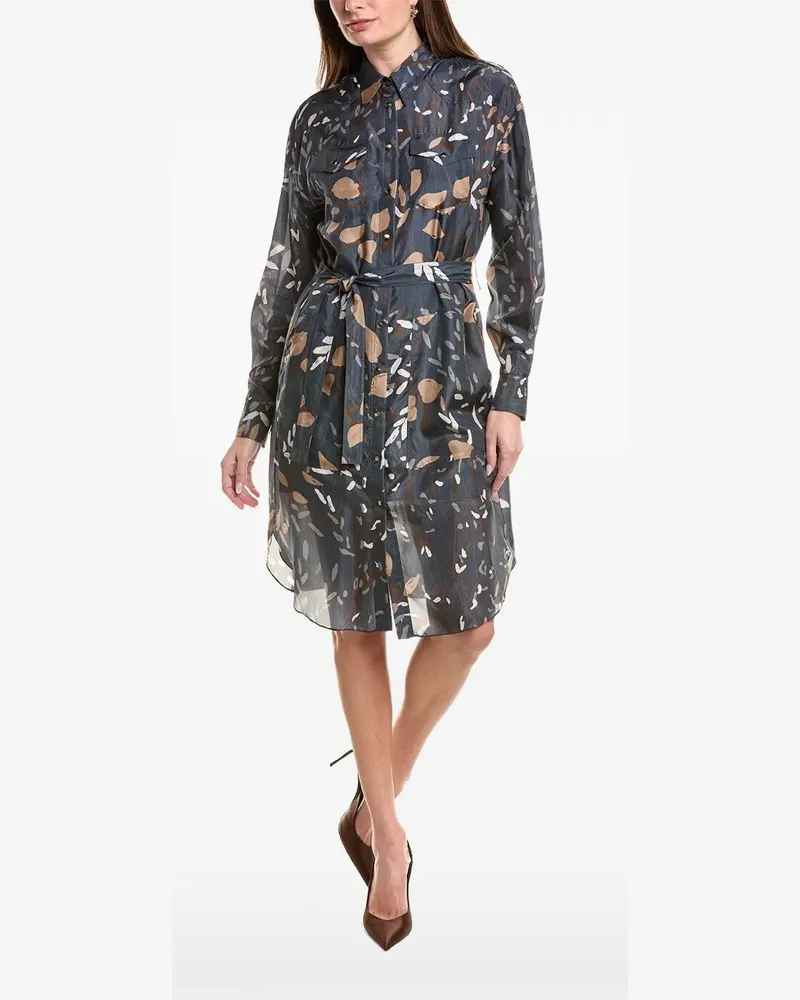 Brunello Cucinelli patterned belted shirt dress - Blau Blau