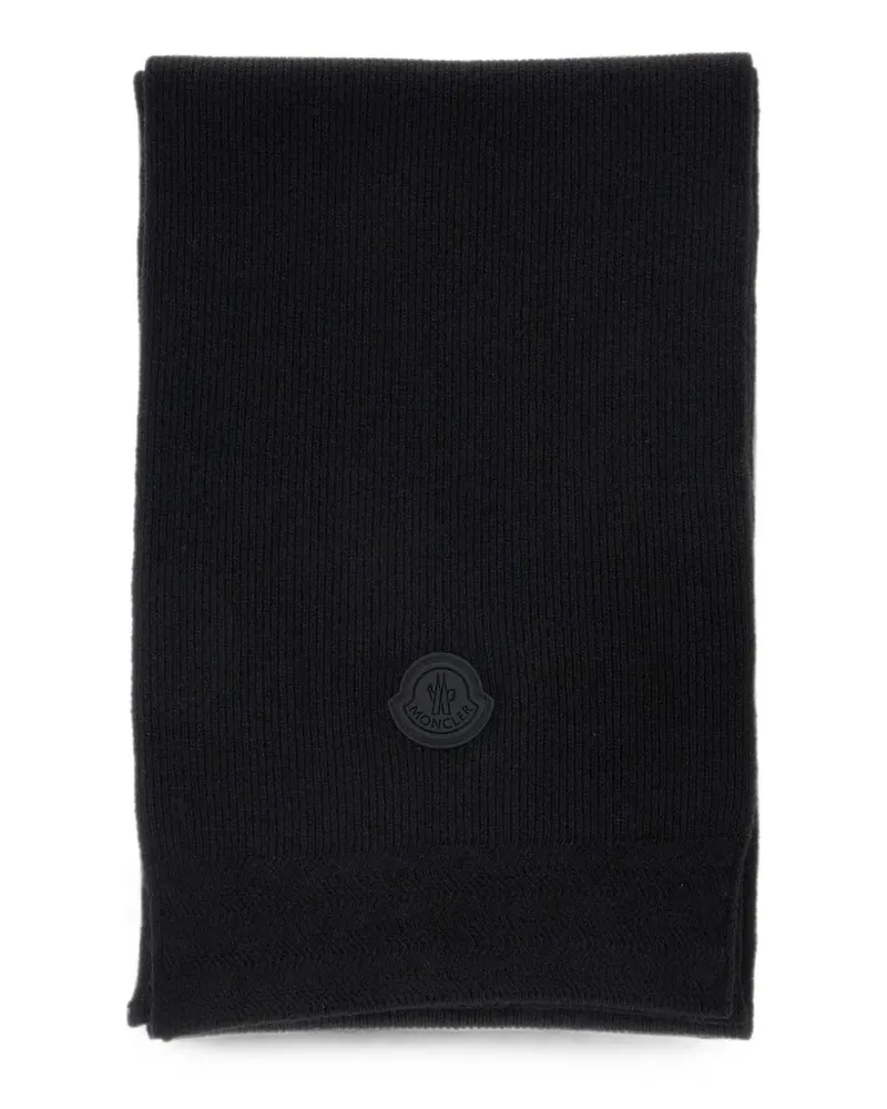 Moncler Gerippter Schal mit Logo-Patch - Schwarz Schwarz