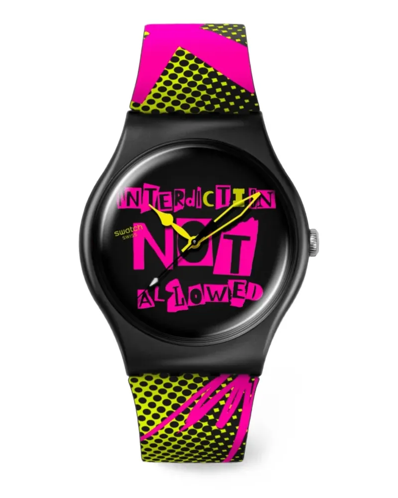 Swatch round-face 41mm watch - Schwarz Schwarz