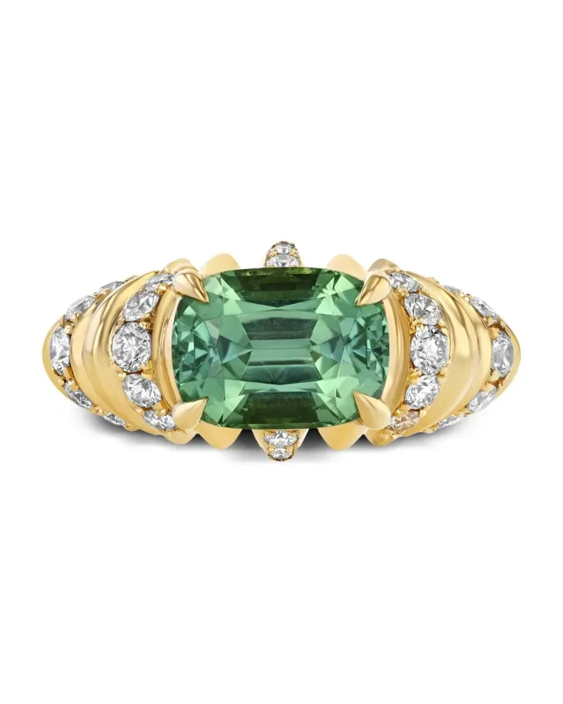 Lizzie Mandler 18kt Crescent Gelbgoldring mit Smaragd und Diamant Gold