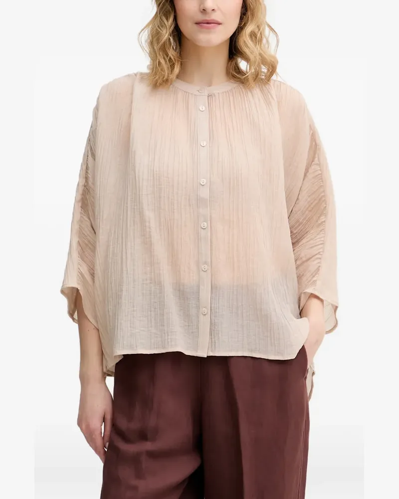 Sisley crinkled-effect button-up blouse - Nude Nude