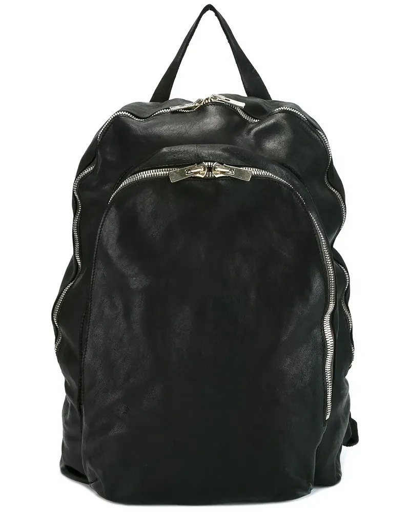 GUIDI Lederrucksack mit Reißverschlüssen - Schwarz Schwarz