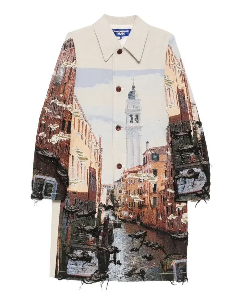 Junya Watanabe tapestry frayed coat - Nude Nude