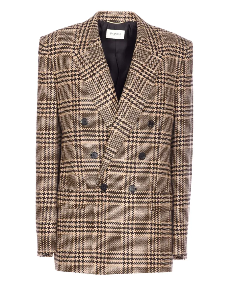 Saint Laurent Doppelreihiges Sakko mit Karo - Braun Braun