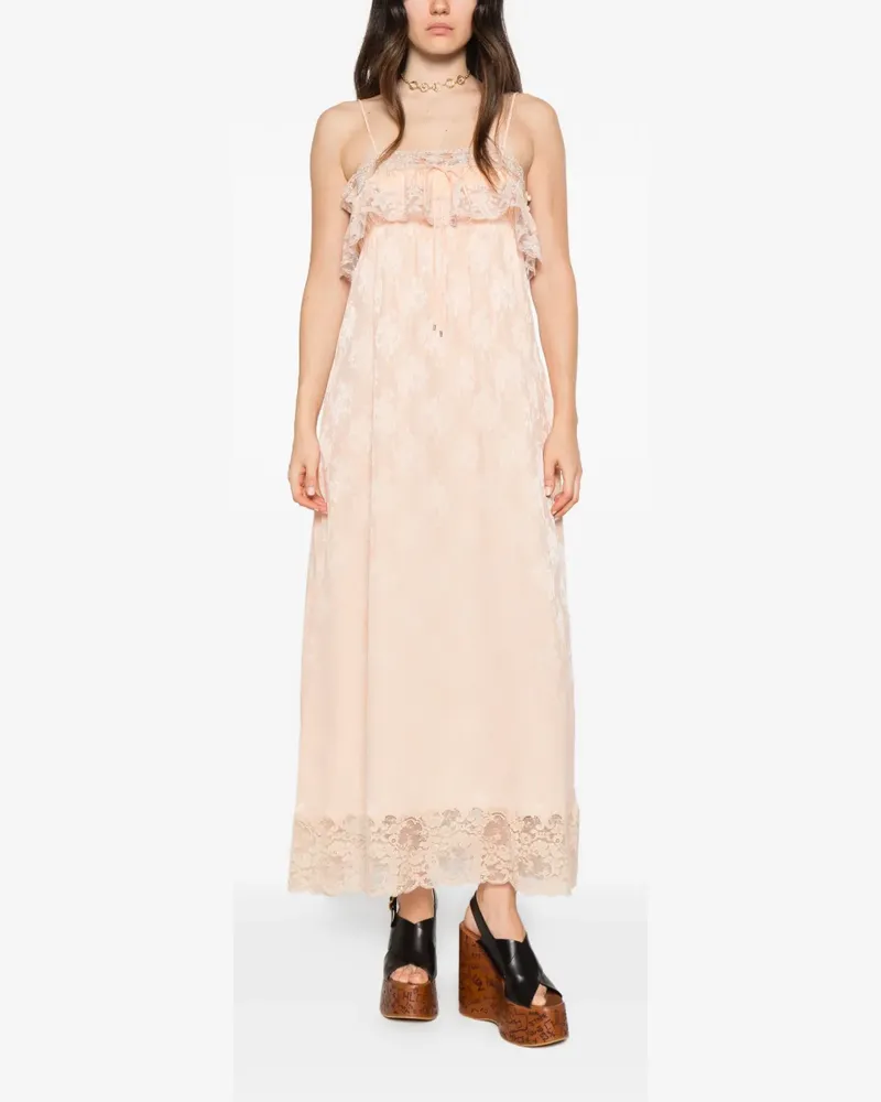 Chloé lace-trimmed silk-jacquard dress - Nude Nude
