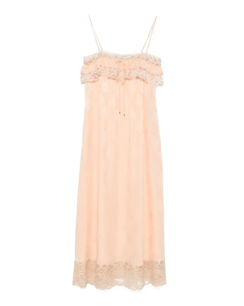 Chloé lace-trimmed silk-jacquard dress - Nude Nude