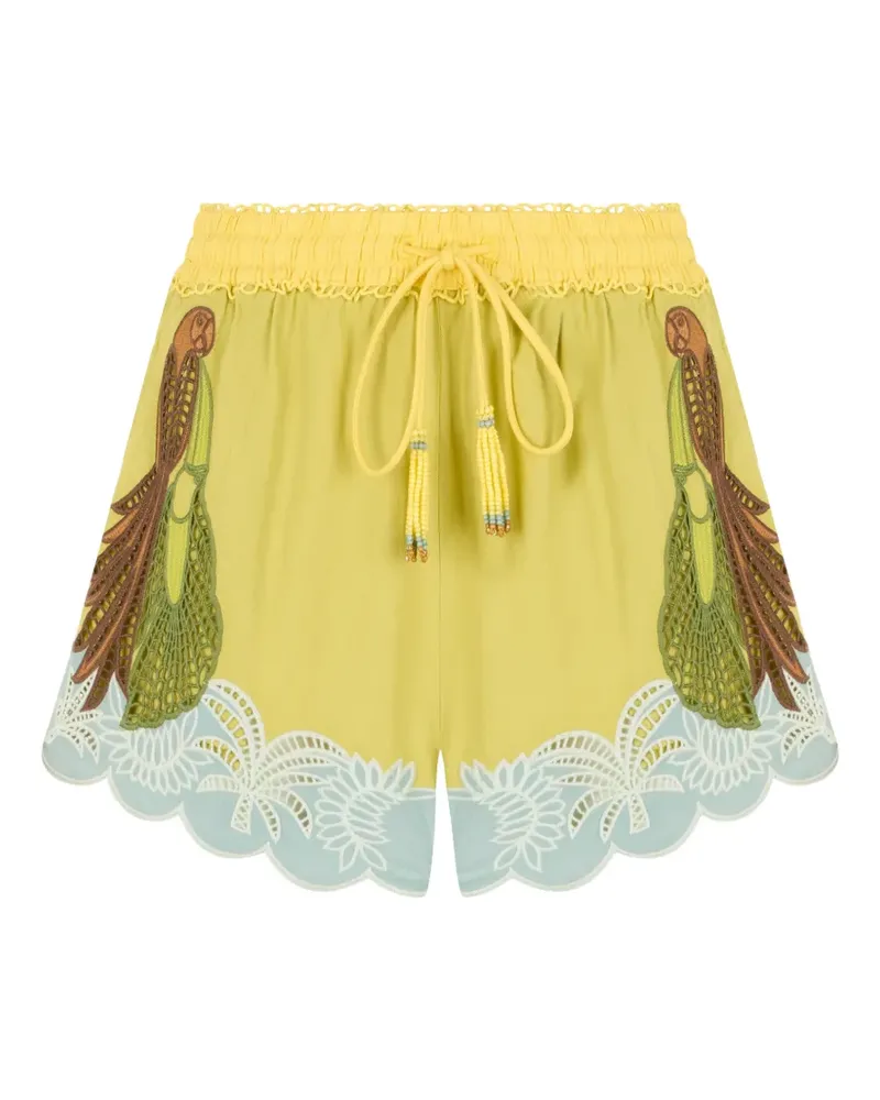 FARM Rio embroidered scalloped-hem mini shorts - Gelb Gelb