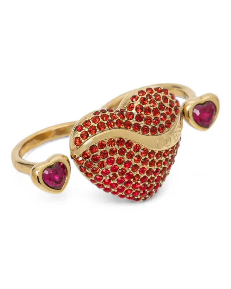 Guess crystal-embellished heart-motif ring - Gold Gold
