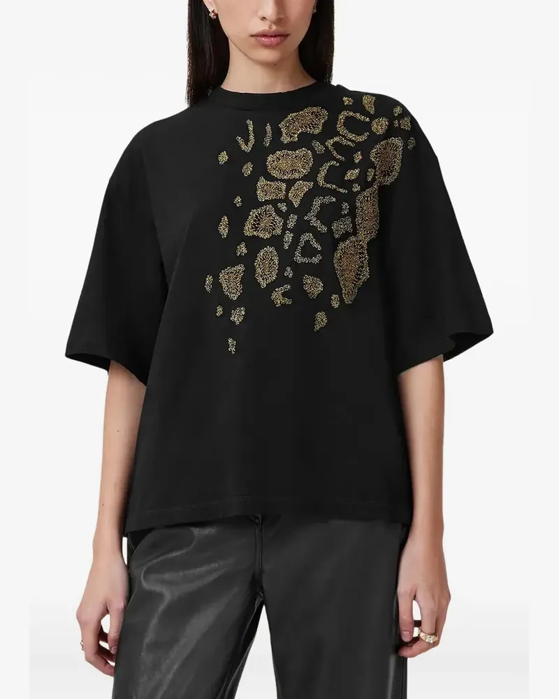 AllSaints Perlenverziertes T-Shirt mit Animal-Print - Schwarz Schwarz