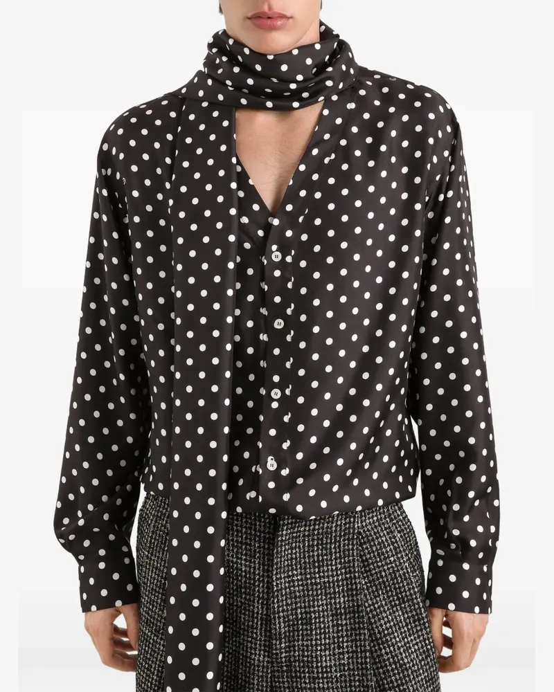 Dolce & Gabbana Martini Seidentwill-Hemd mit Polka Dots - Schwarz Schwarz