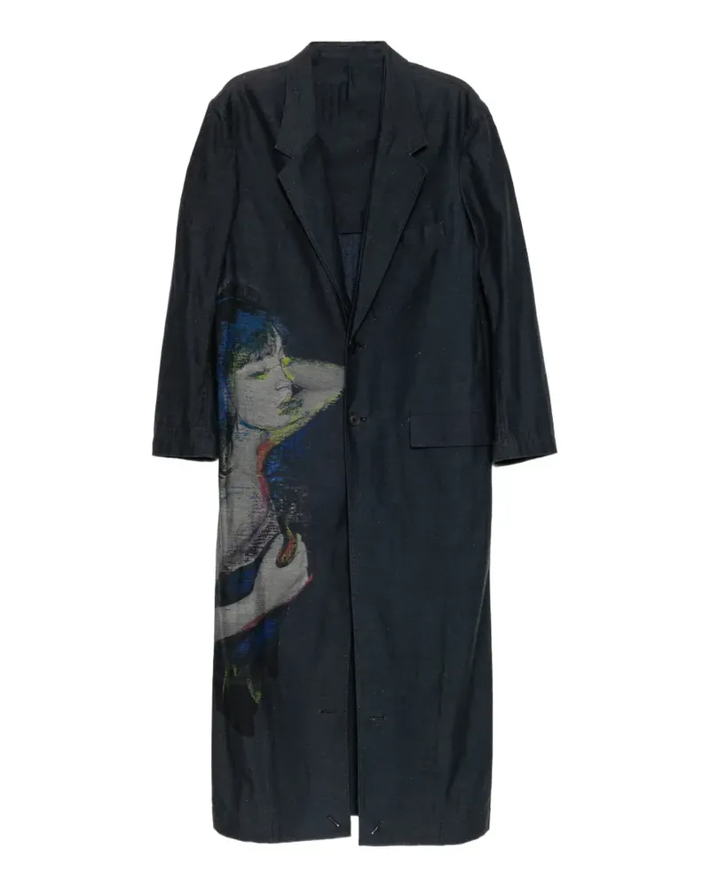 Yohji Yamamoto graphic-print coat - Blau Blau