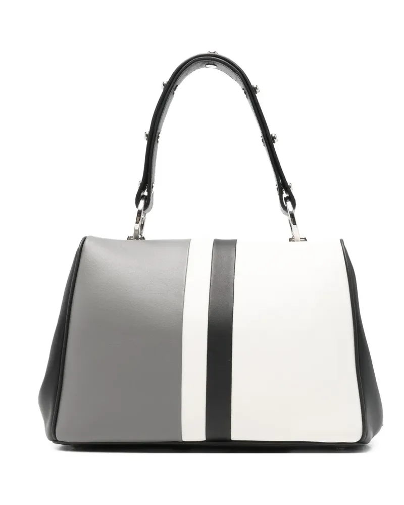 Prada striped-detail studded-embellishment tote bag - Grau Grau
