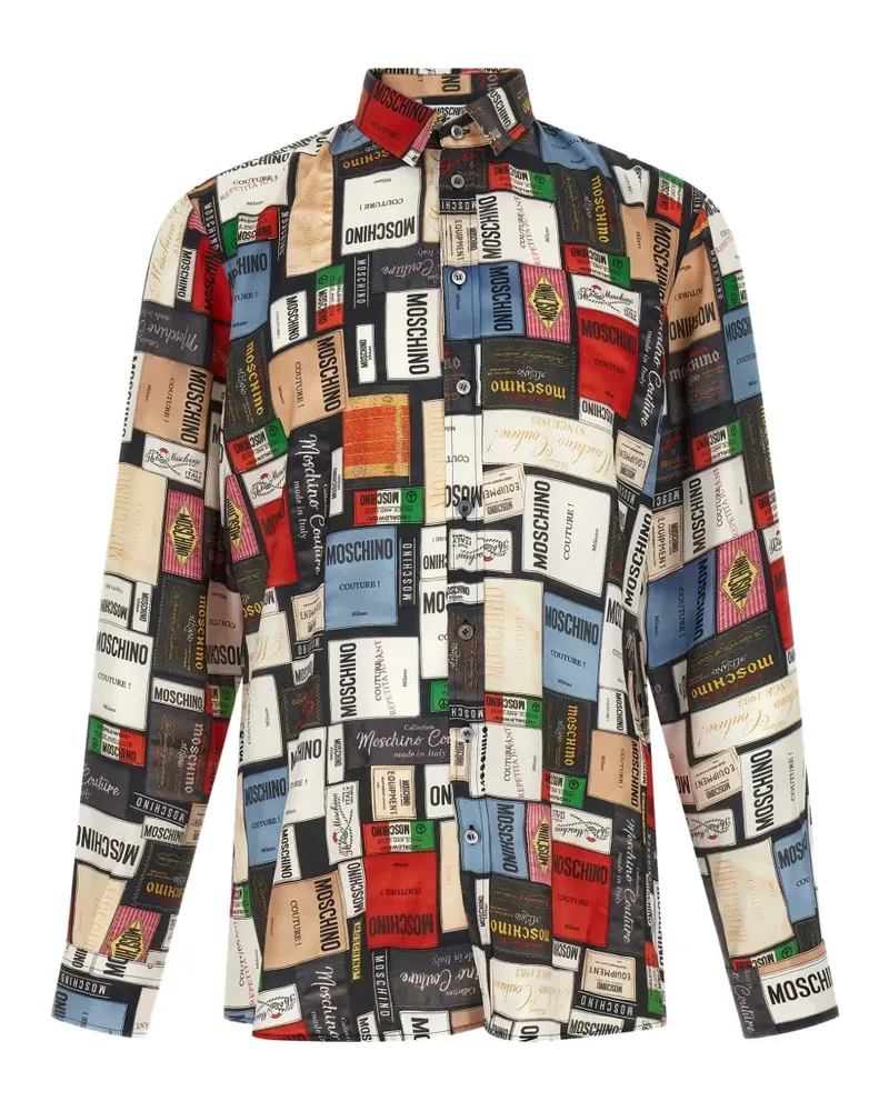 Moschino Seidenhemd mit Label-Print - Schwarz Schwarz