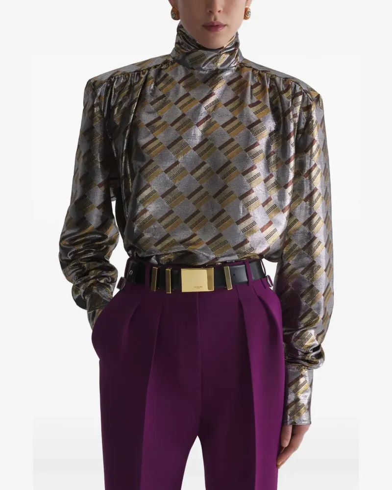 Thierry Mugler Bluse mit Schach-Karo - Silber Silber