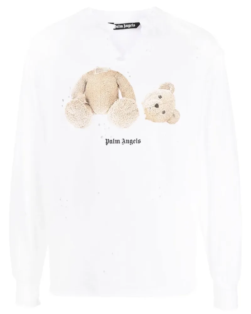 Palm Angels T-Shirt im Distressed-Look mit Teddy - Weiß Weiß