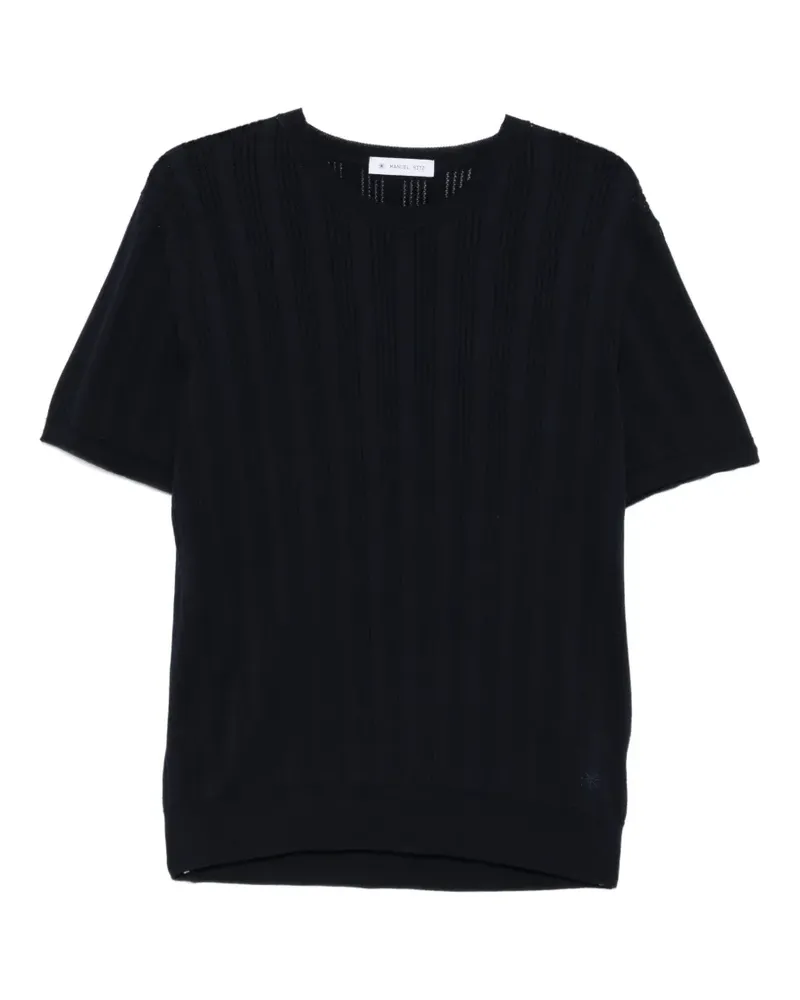 Manuel Ritz Perforiertes T-Shirt mit Streifen - Schwarz Schwarz
