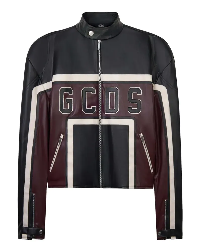 GCDS logo-patch panelled biker jacket - Schwarz Schwarz