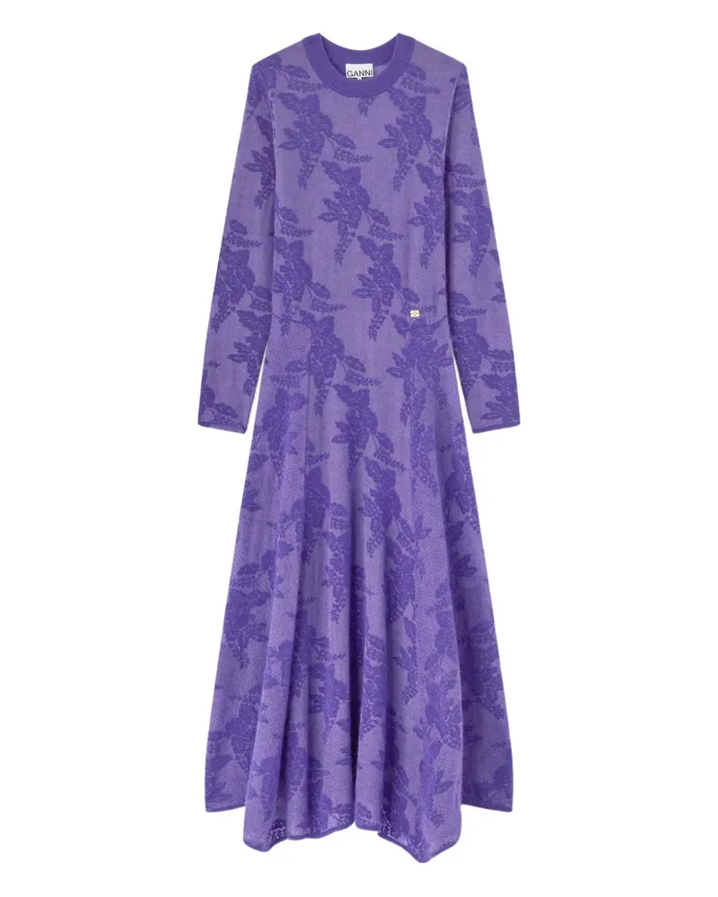 Ganni Midikleid mit Blumenmuster - Violett Violett