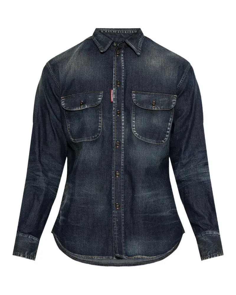 Dsquared2 faded leather-patch denim shirt - Blau Blau