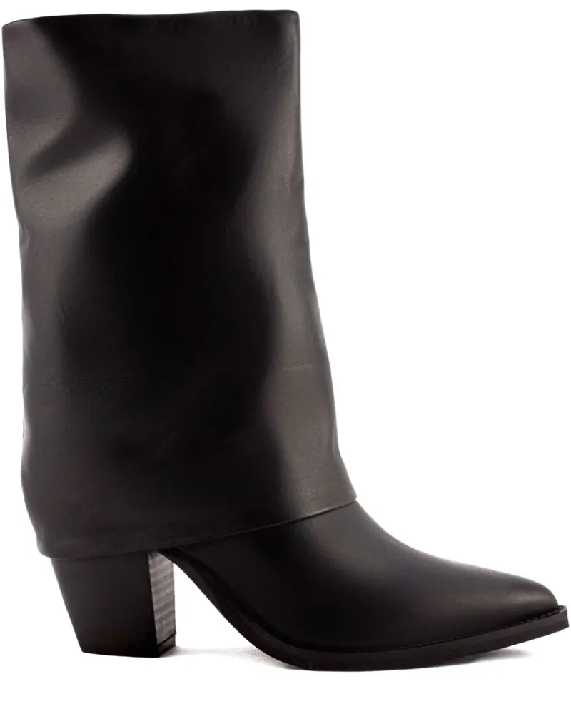 Julie Dee Spitze Stiefel mit Umschlag 80mm - Schwarz Schwarz
