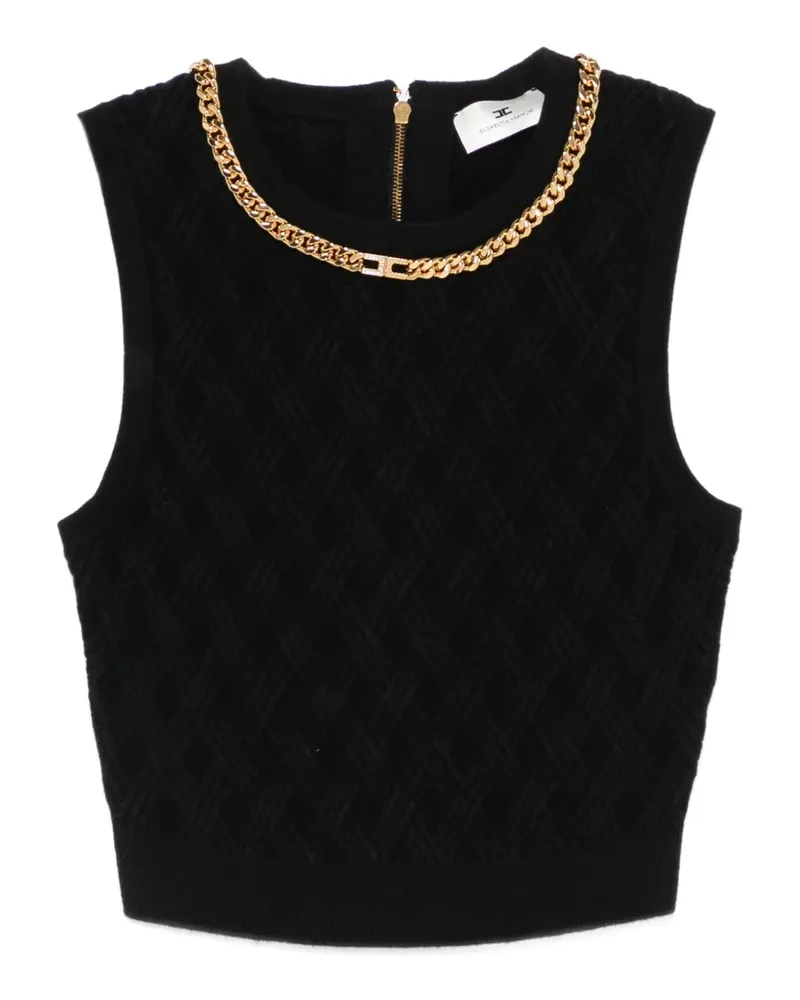 Elisabetta Franchi Cropped-Top mit Rautenmuster und Kette - Schwarz Schwarz