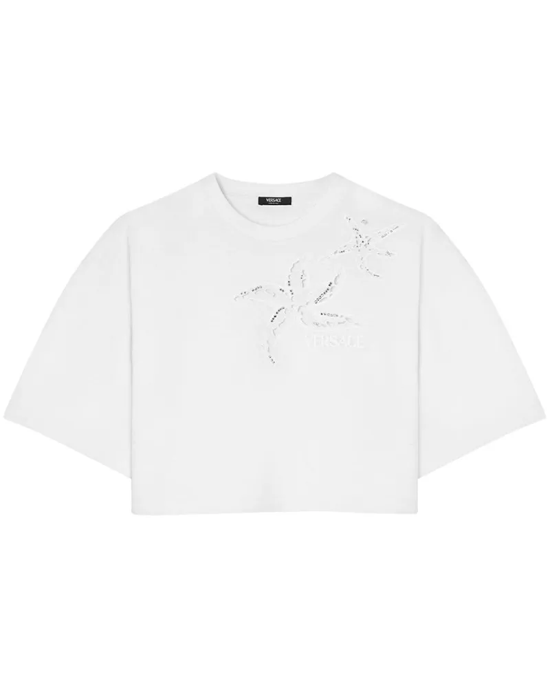 Versace Besticktes Cropped-T-Shirt - Weiß Weiß