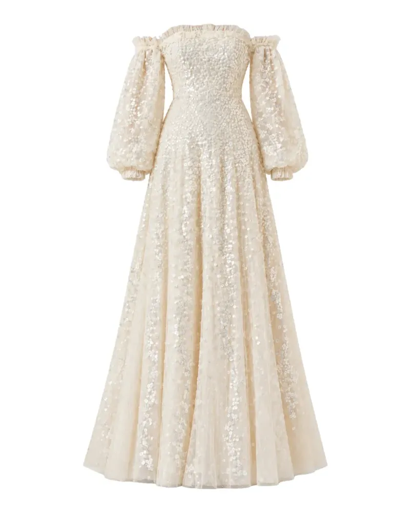 Needle & Thread Confetti sequin-embellished off-shoulder maxi gown - Nude Nude