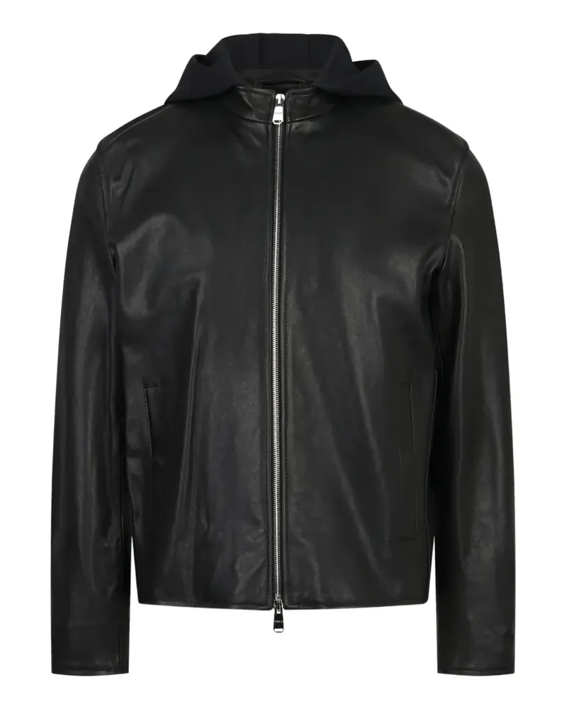 Dondup Lederjacke mit Kapuze - Schwarz Schwarz