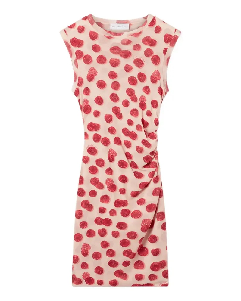 Stella McCartney raspberry-print ruched mini dress - Nude Nude
